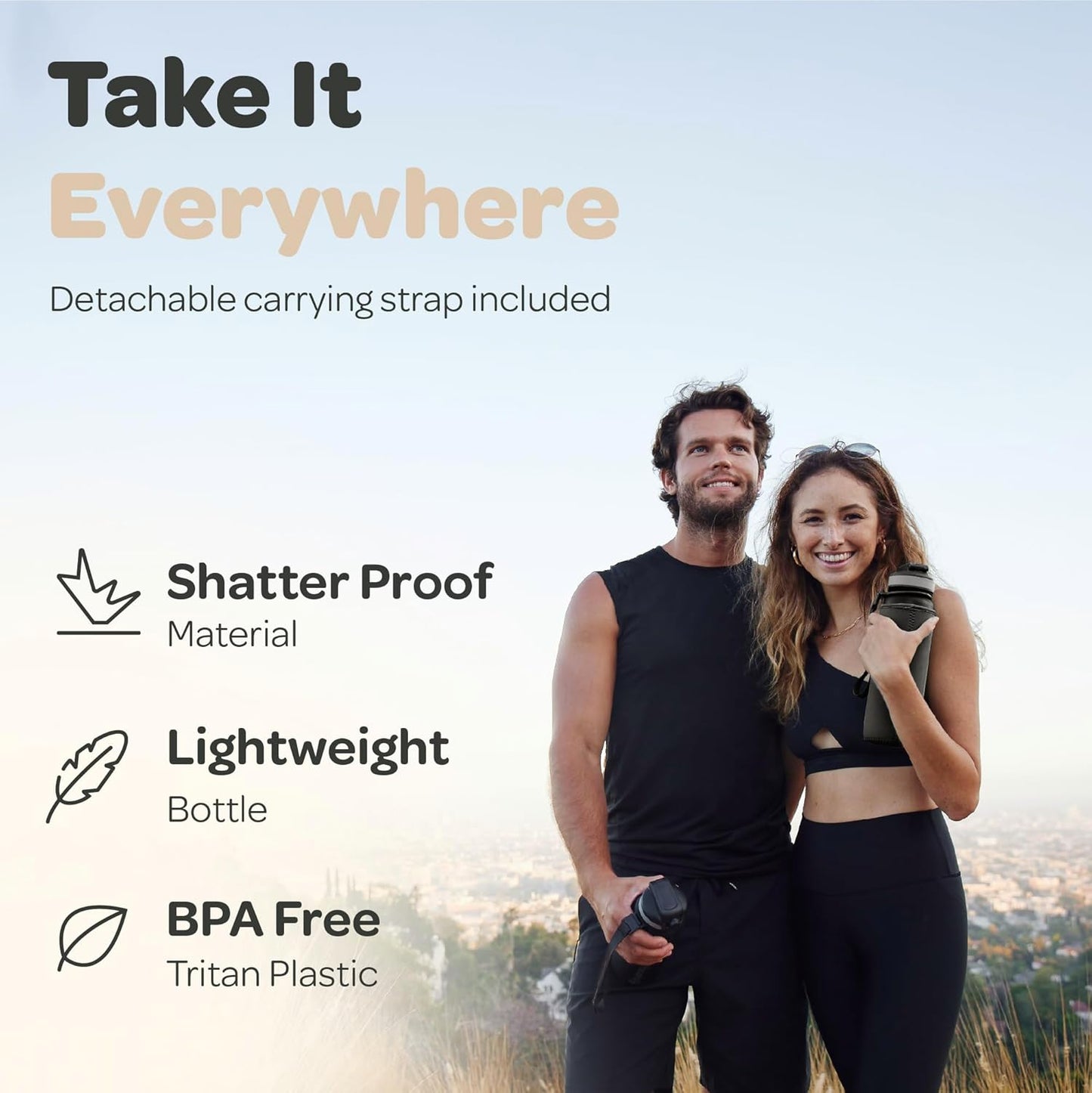 Water Bottle with Time Marker -Large BPA Free Water Bottle & No Sweat Sleeve -Leak Proof Gym Bottle with Fruit Infuser Strainer & Times to Drink -Ideal for Fitness Sports & Outdoors