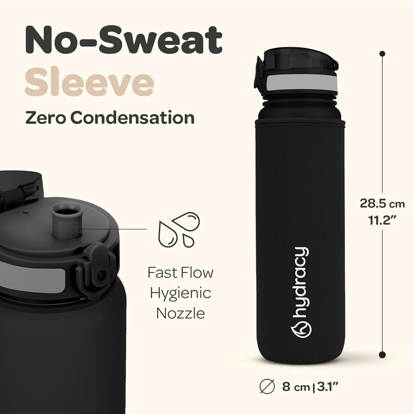 Water Bottle with Time Marker -Large BPA Free Water Bottle & No Sweat Sleeve -Leak Proof Gym Bottle with Fruit Infuser Strainer & Times to Drink -Ideal for Fitness Sports & Outdoors