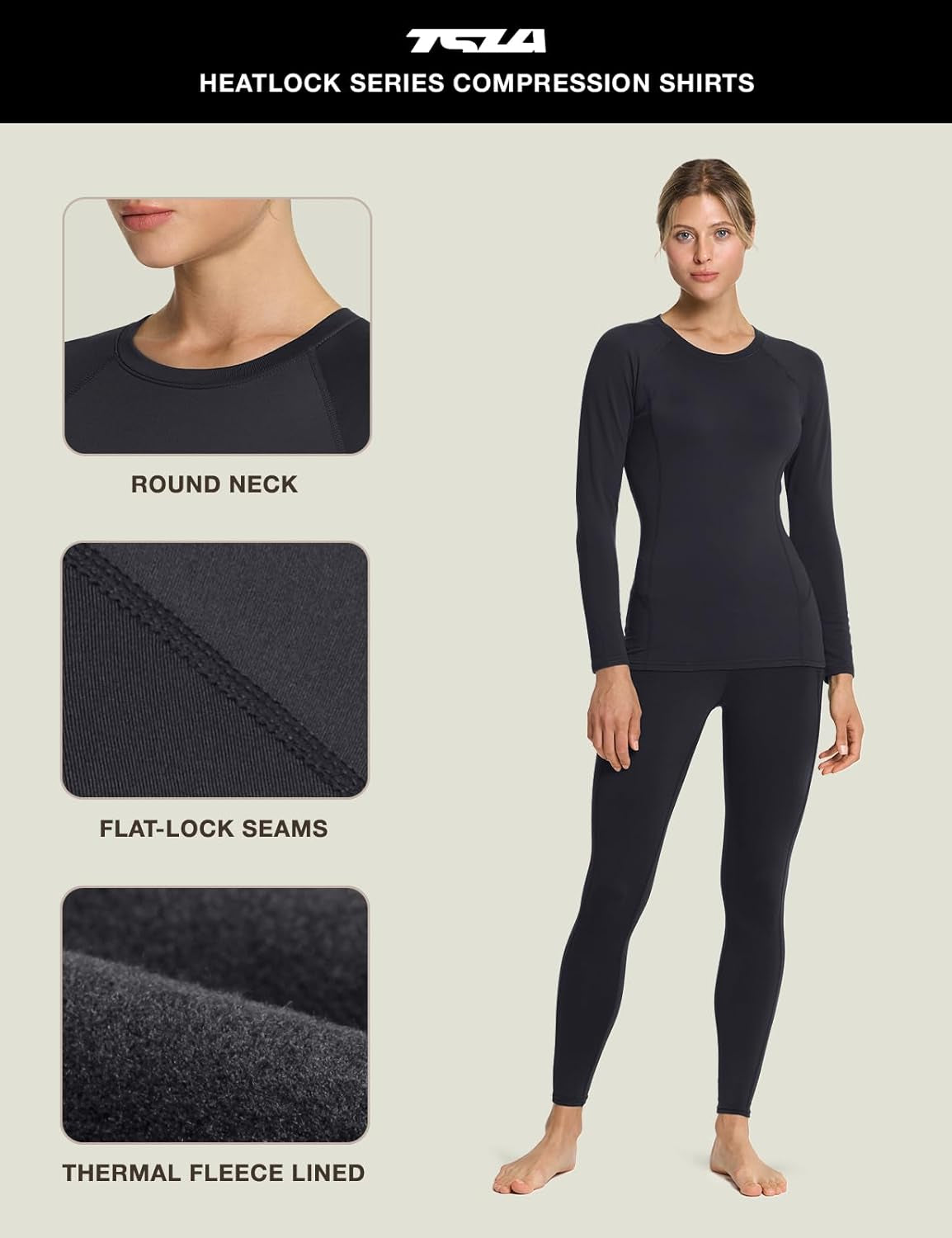 Women'S Thermal Long Sleeve Tops, Mock Turtle & Crew Neck Shirts, Fleece Lined Compression Base Layer