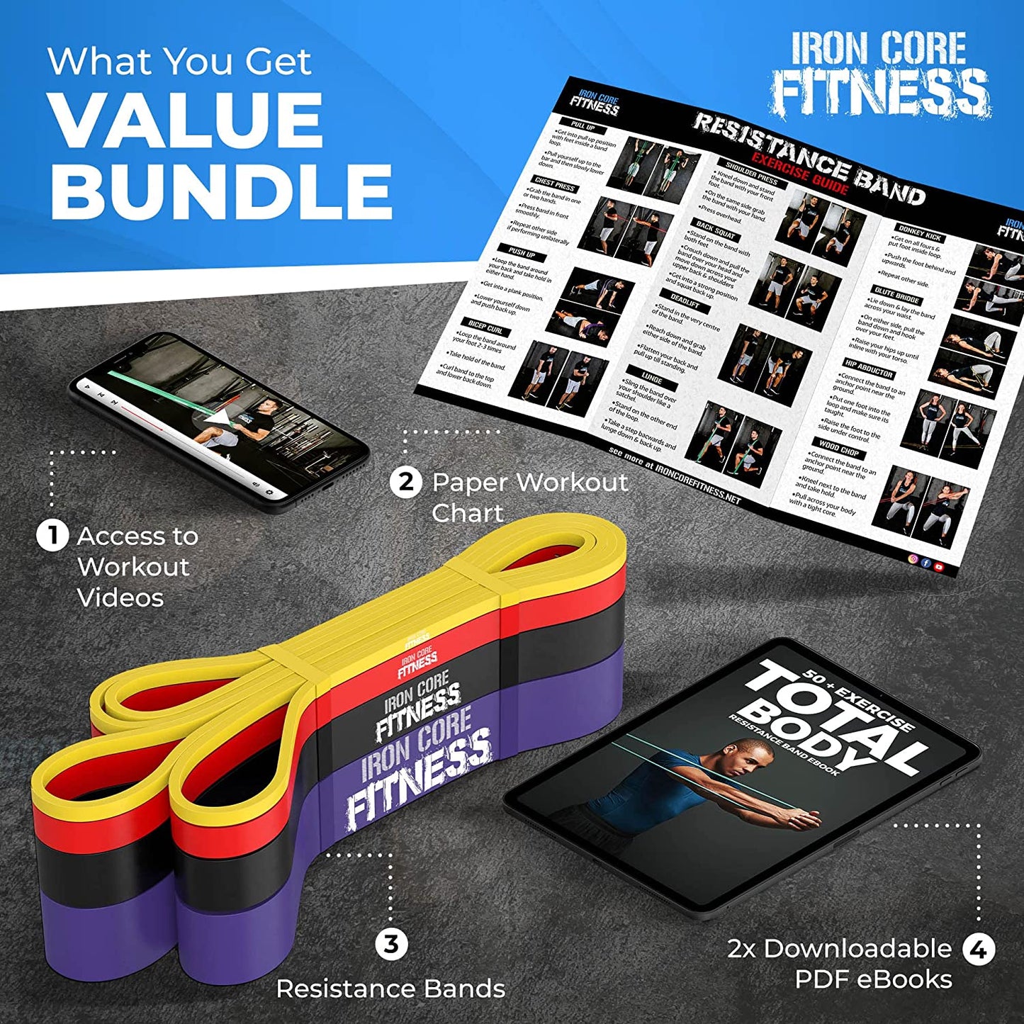 Pull up Assistance Resistance Bands - Long Loop Power Bands for Men and Women - Strength Power Flexibility Training at Home & Gym - Ebooks & Workout Chart Included by