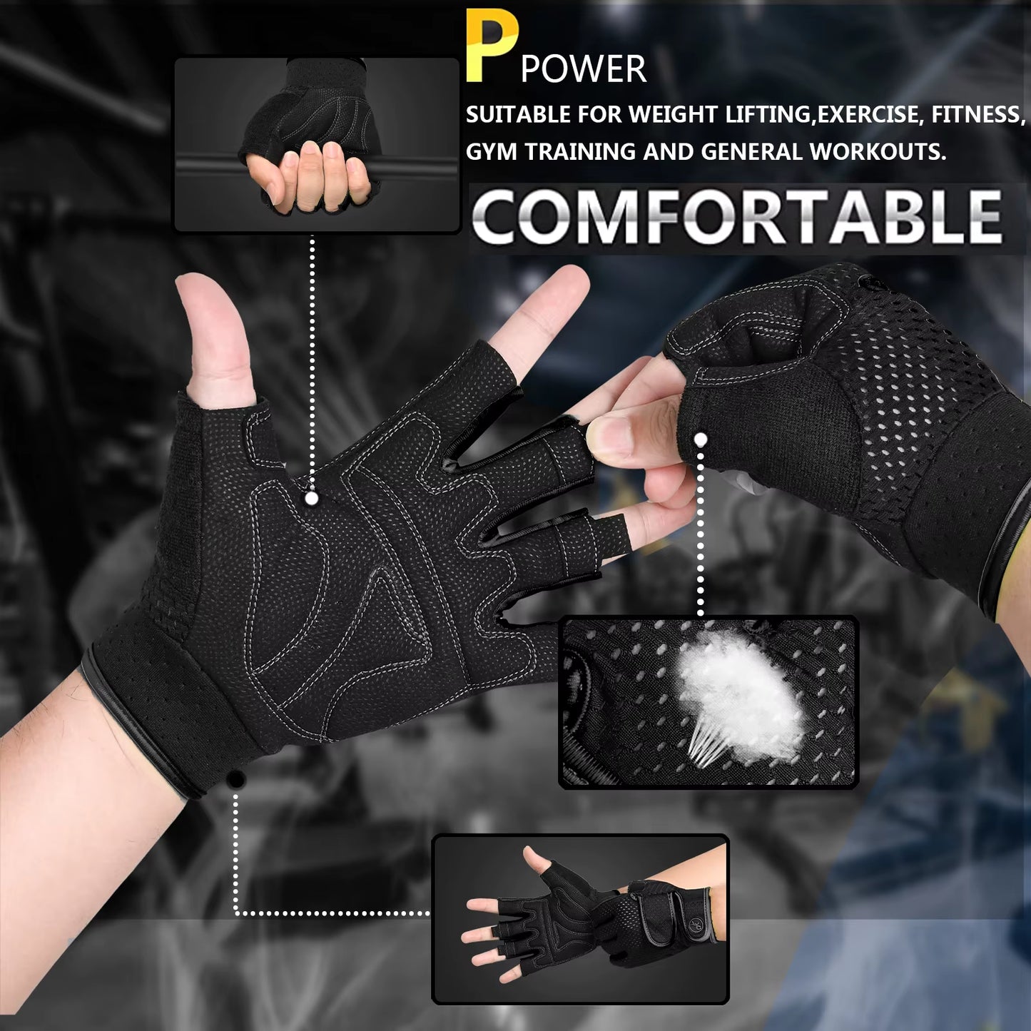 MOREOK Workout Gym Gloves Men Women,3Mm SBR Pads,Half Finger Weight Lifting Exercise Fitness Gloves for Training,Pull Ups,Rowing