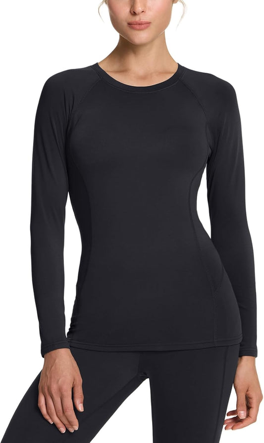Women'S Thermal Long Sleeve Tops, Mock Turtle & Crew Neck Shirts, Fleece Lined Compression Base Layer